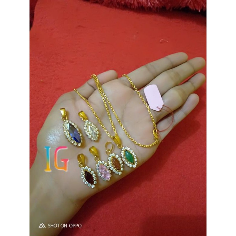 Kalung batu Liontin Lapis emas 24karat