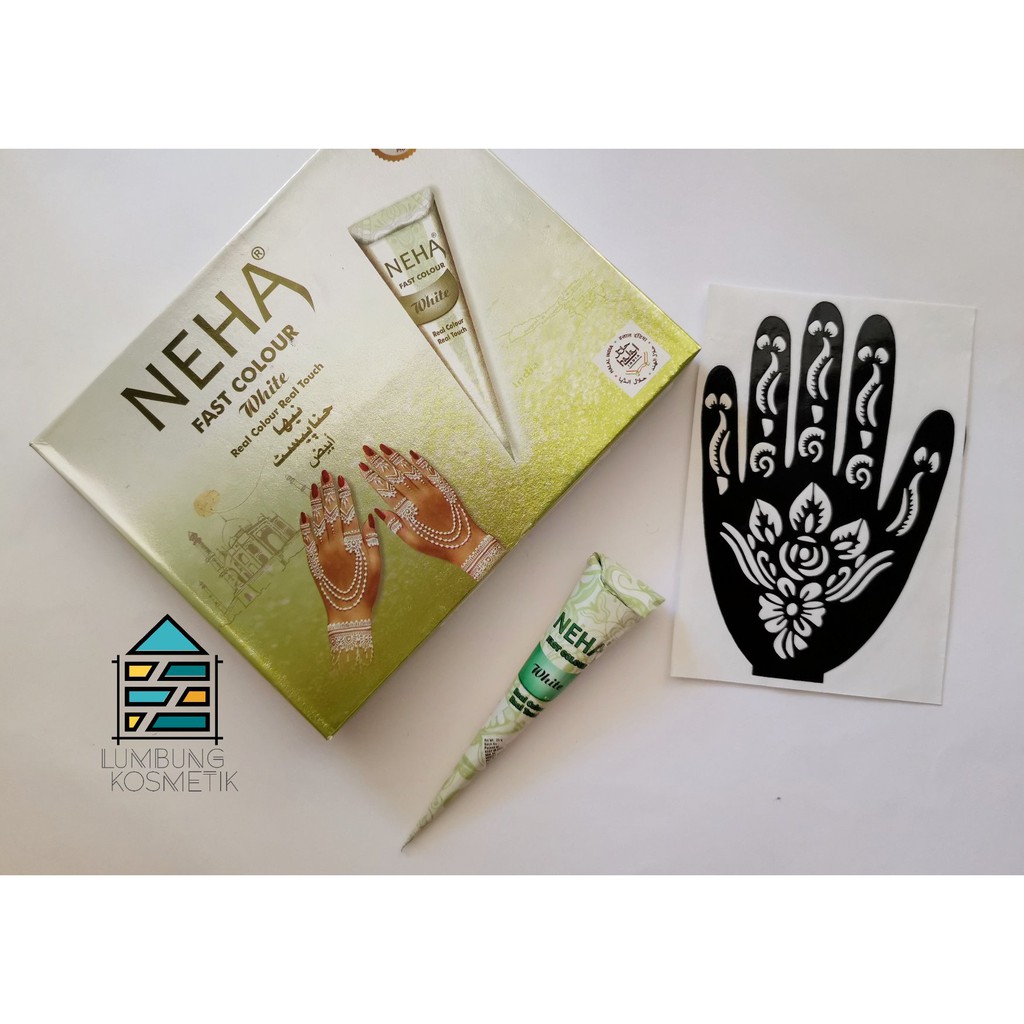 Paket Henna Neha Putih + Cetakan Sticker Hena White Cone Nail Art Ecer