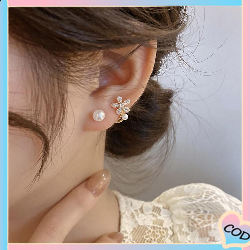 COD❤️ Anting Stud Bentuk Bunga Aksen Mutiara Untuk Wanita-A.one
