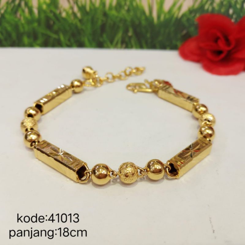 gelang bambu bola ukir gelang tangan wanita gelang premium lapis emas gold