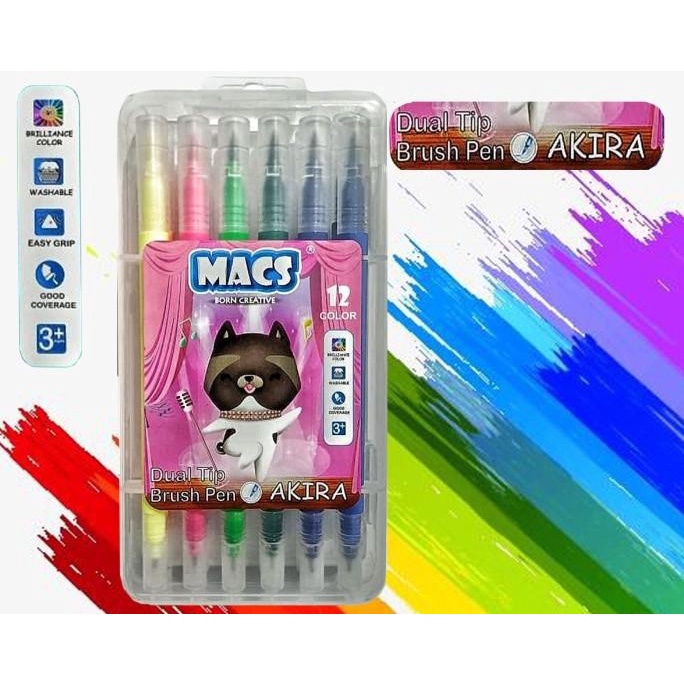

[[COD]] Macs Dual tip Brush Pen AKIRA 12Color SALE Kode 737
