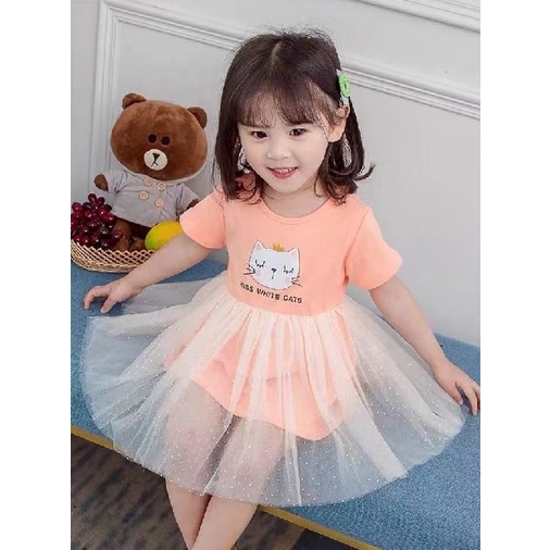 Promo !! Dress baby cute / dress kiss white cats ukuran 1-3tahun / Dress anak perempuan / Dress import trendy