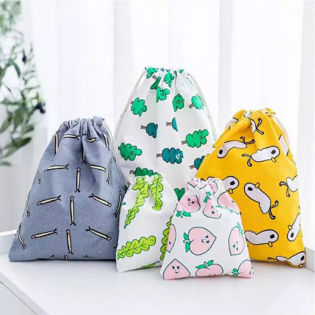 TKB Tas serut / Tas Travelling Serut Katun Linen / motif Duck, Peach, Leaves, Trees
