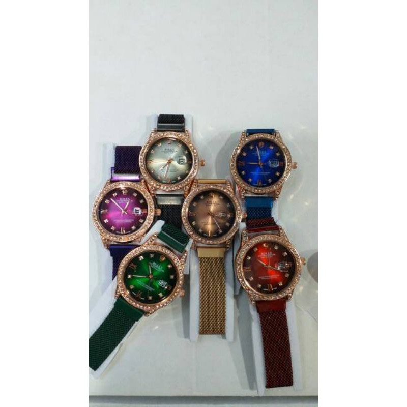 (Grosir)Jam Tangan Wanita Rolex Tanggal Aktif Strap Magnet(Terima Cod)