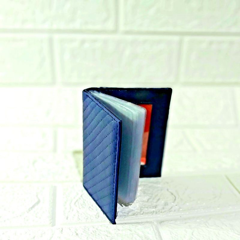 Dompet Kartu 18 in 1 Card Holder + slot uang kulit sintetis - Navy Rantai