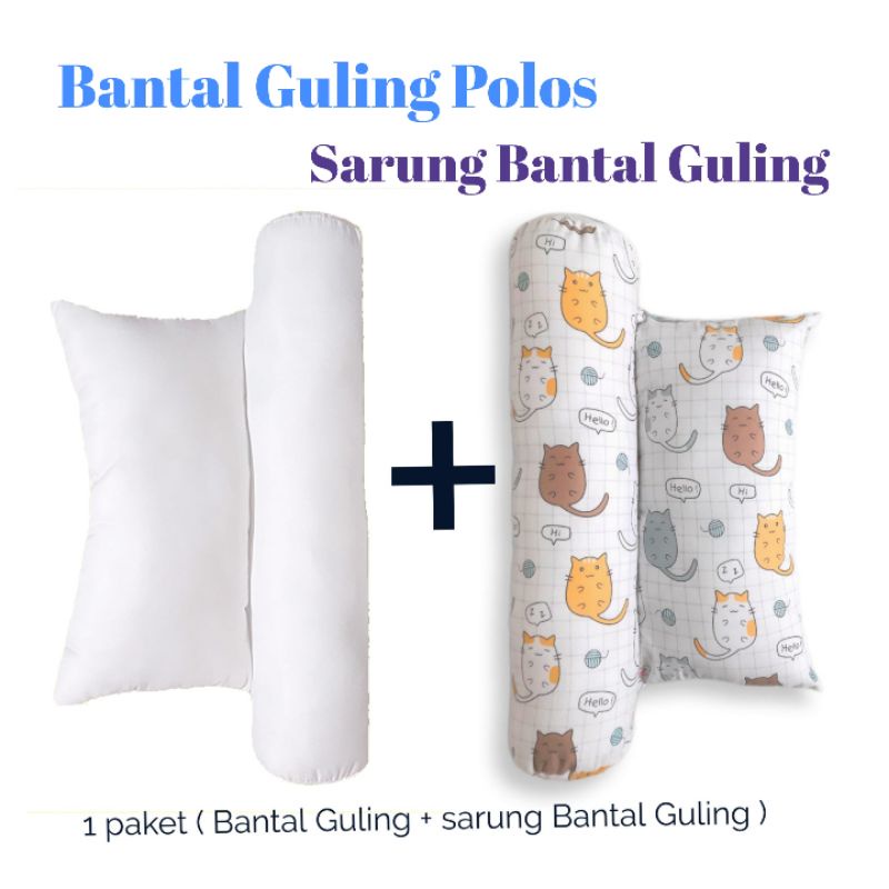 Paket Bantal Anak Polos / 1 Set Bantal Guling Putih Polos dan 1 Set sarung bantal Guling Karakter