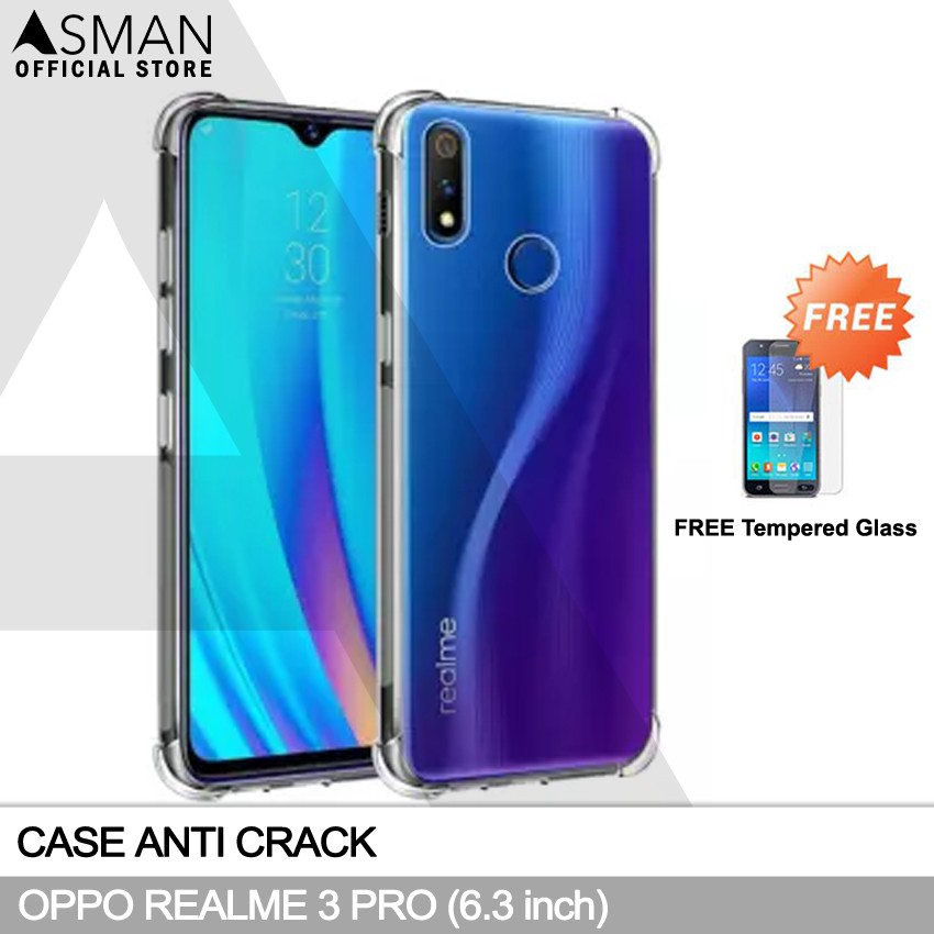 Anti Crack OPPO Realme 3 Pro (6.3&quot;) | Soft Case Anti Bentur + FREE Tempered Glass