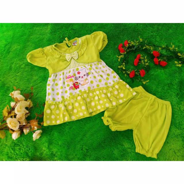 Setelan dress bayi 0-18 bulan free celana /set dress bayi murah / setelan bayi murah