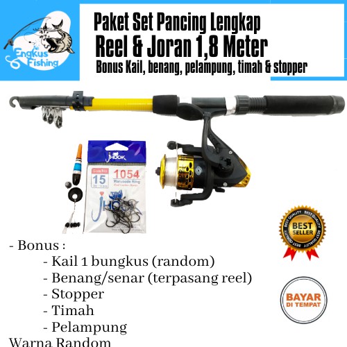 Set Pancing Lengkap Reel Audrey 5 Bearing &amp; Joran 1,8 Meter Bonus &amp; Murah - Engkus Fishing