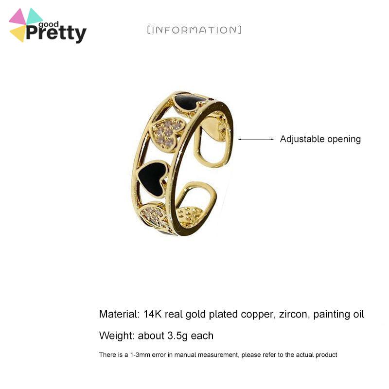 Cincin Ringan Mewah Hollow Keluar Berlian Imitasi Cinta Chic Advanced Adjustable Cincin Wanita - PD