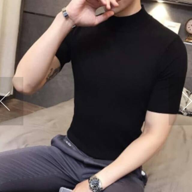 Kaos TURTLENECK LENGAN PENDEK / turtle neck pria baju style Korea