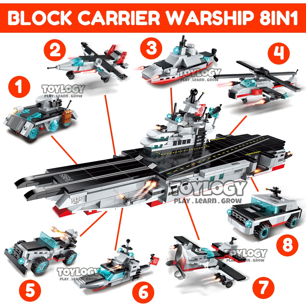 PAKET Mainan  Block Qman Carrier Warship 8in1 Kapal Induk 