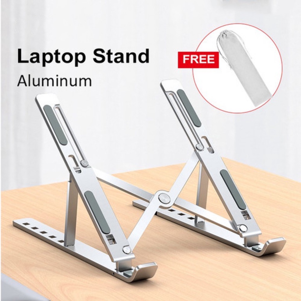 Stand Laptop Aluminium Alloy Dudukan Peninggi Portable 7 Fungsi Adjustment Foldable Macbook Ipad