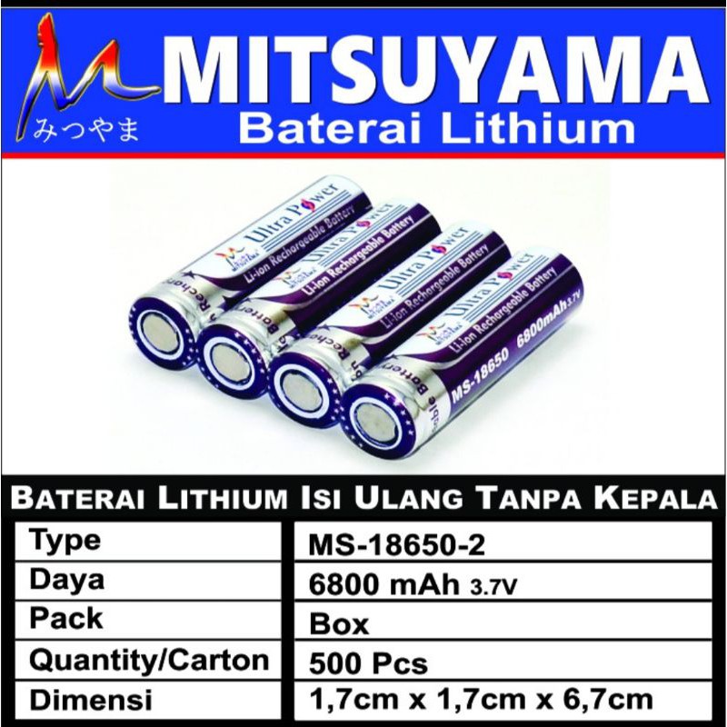 BATRAI Charger MITSUYAMA 18650 batrai lithium isi ulang tanpa kepala