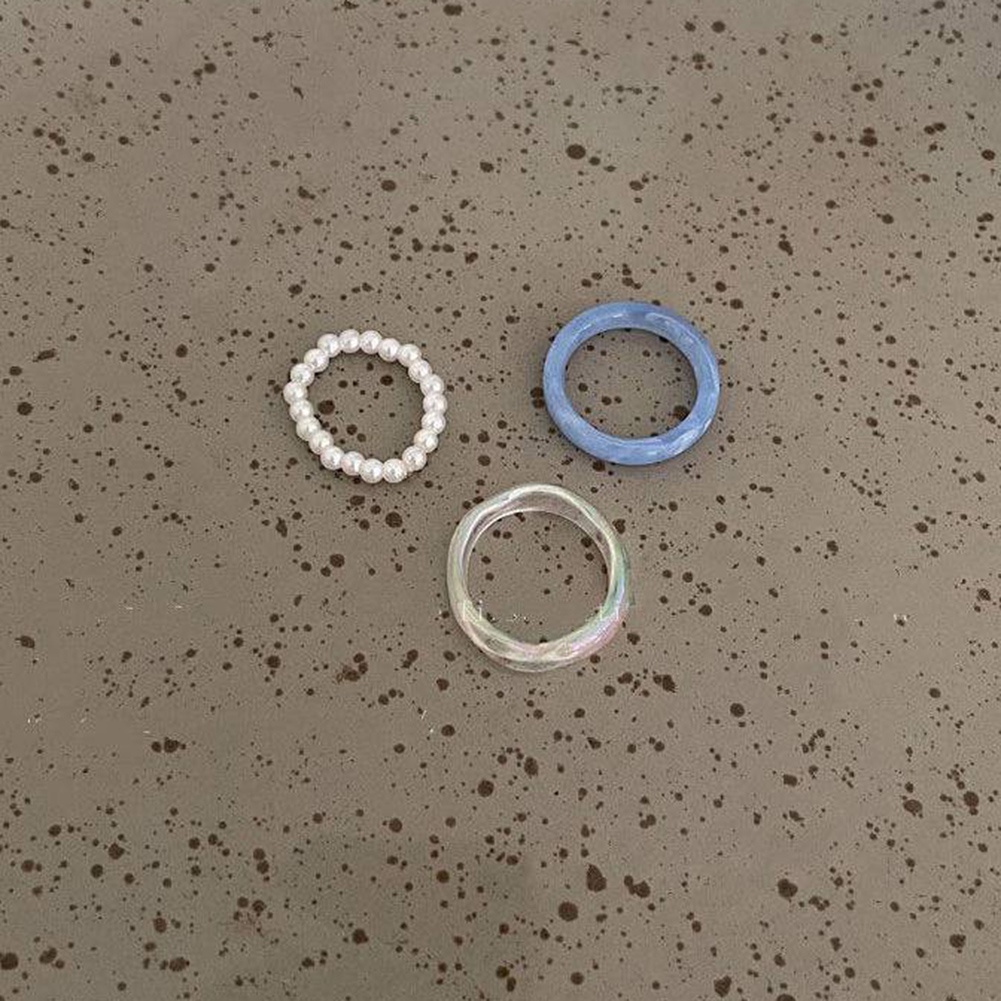 3pcs / Set Cincin Manik-Manik Bahan Resin Akrilik Gaya Vintage Untuk Wanita