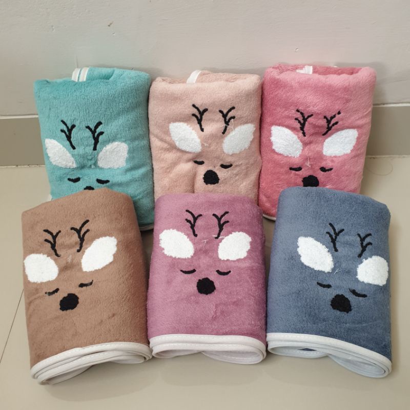 Handuk Animal Bordir 100x50cm Handuk Bayi Microfiber Lembut 35x75 cm | Handuk Sport | Handuk Kulit Sensitive Lembut