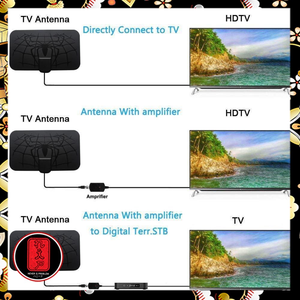 Taffware Antena TV Digital DVB-T2 4K 25 dB Spider Pattern + Amplifier - TFL-D139 - Black