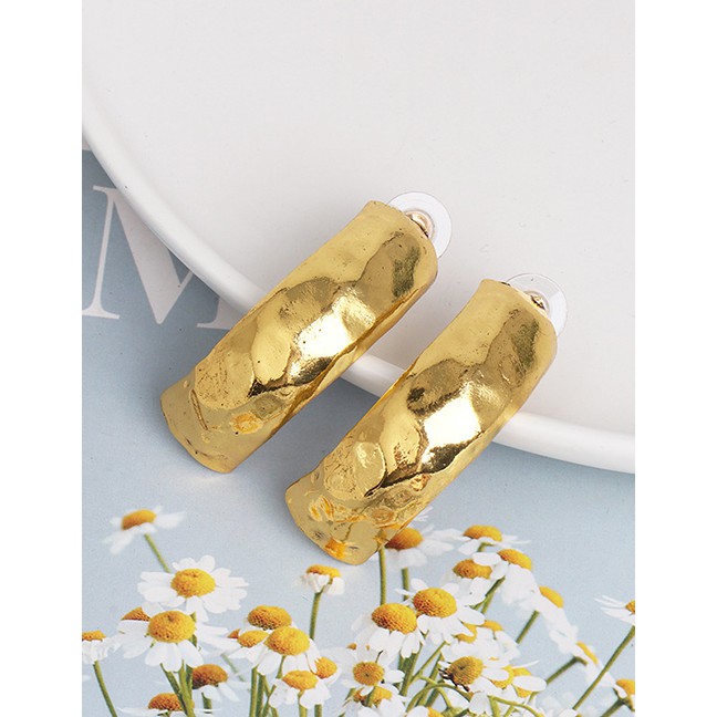 LRC Anting Tusuk Fashion Golden Alloy C-shaped Mirror Earrings D71010