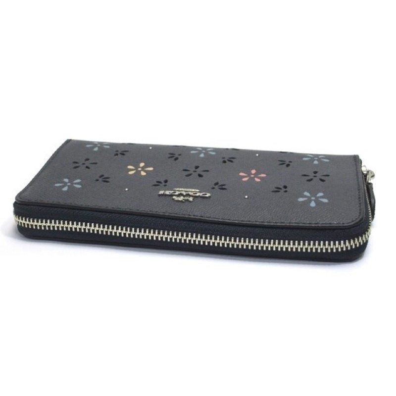 Coach Long Accordion Wallet Women Leather Floral Perforated Midnight (F31146)