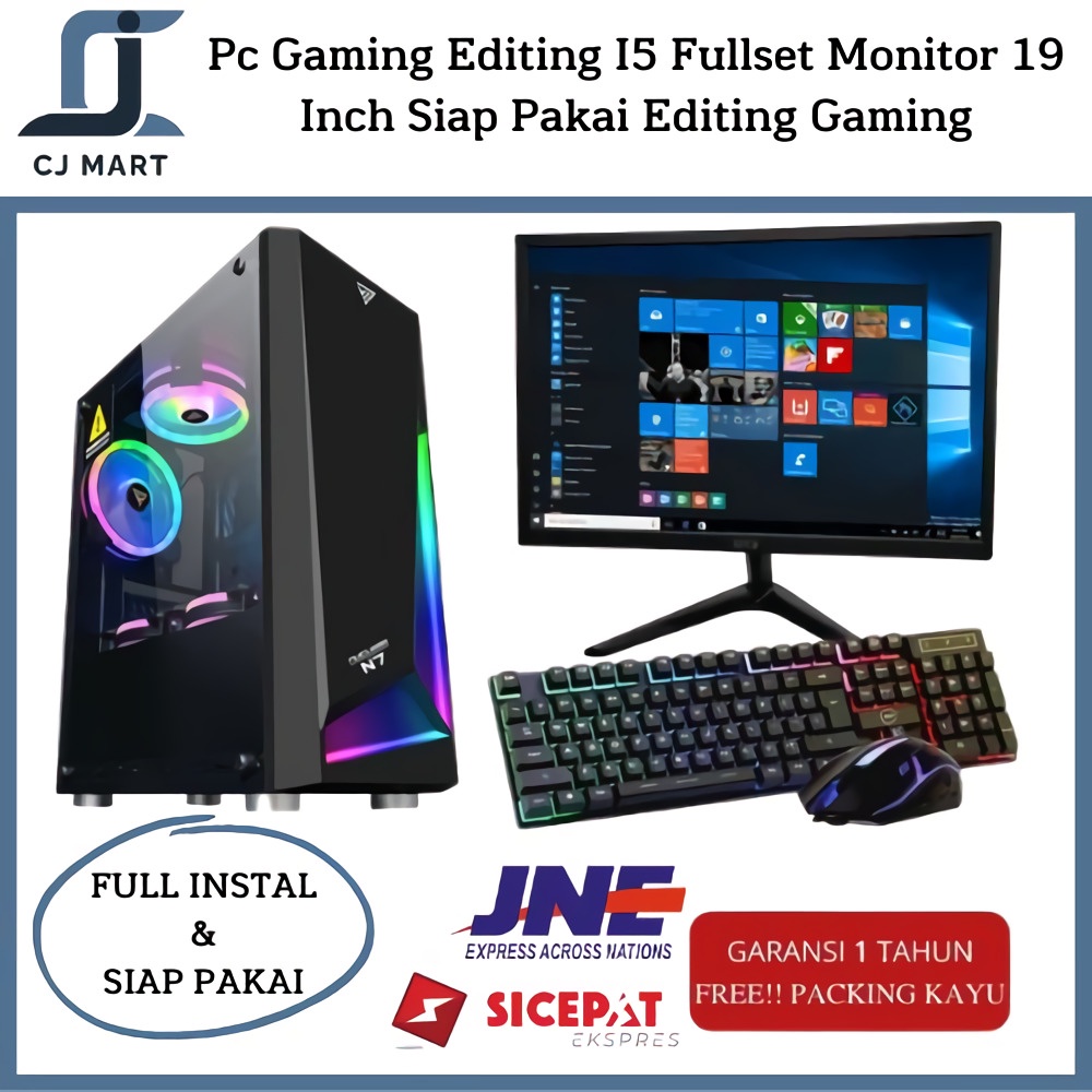 Pc Gaming Editing I5 Fullset Monitor 19 Inch Siap Pakai Editing Gaming