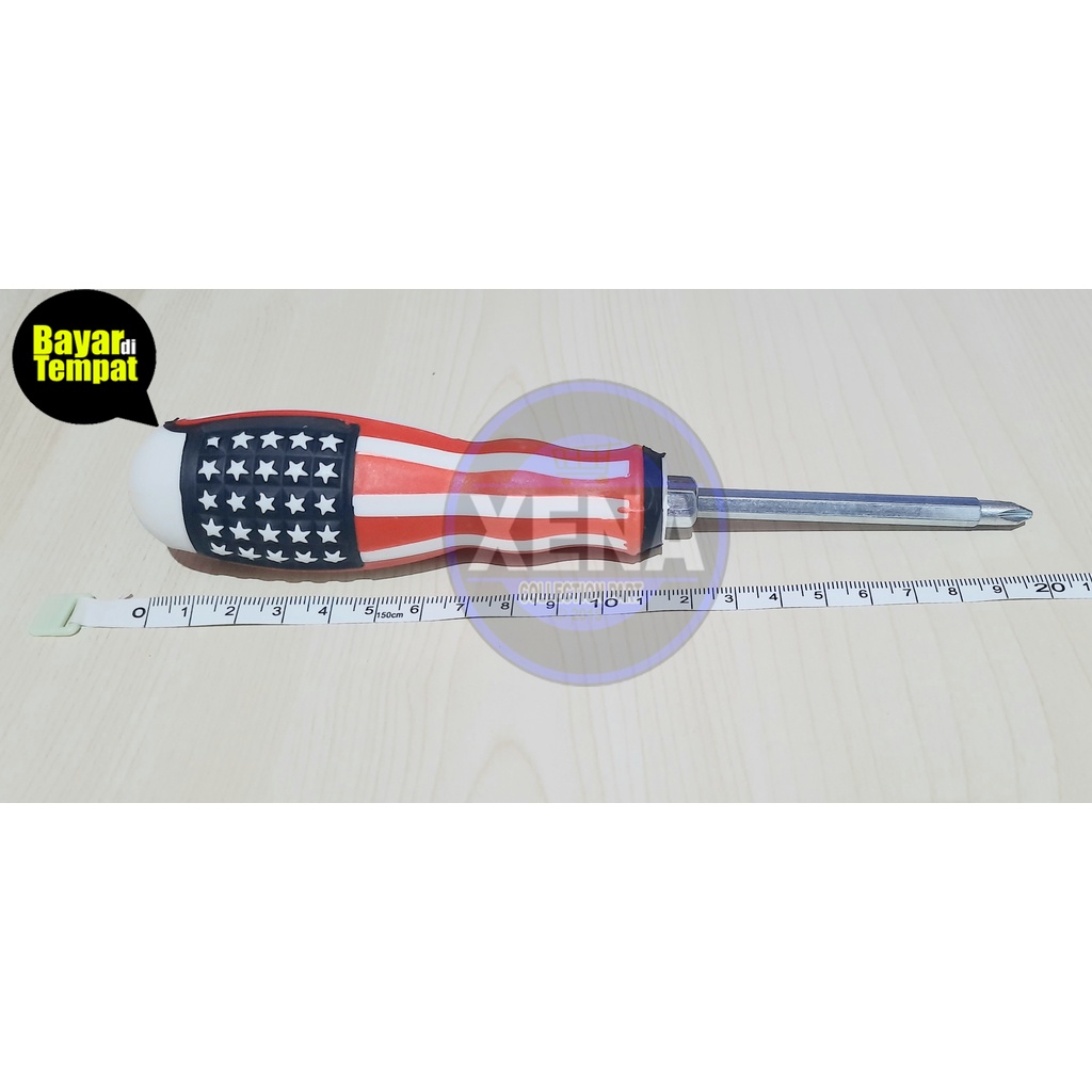 OBENG MIN PLUS AMERIKA 2IN1 OBENG BOLAK BALIK / OBENG 2 IN 1 JUMBO BODY BESAR (MOTIF USA AMERICA) 4INCH / MATA PLUS &amp; MINUS - + TERMURAH HIGH QUALITY