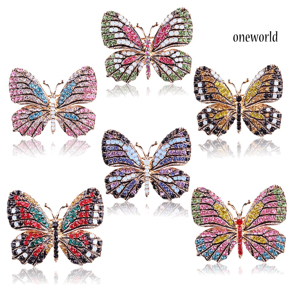 OW@ Colorful Butterfly Rhinestone Brooch Pin Wedding Bridal Scarf Collar Jewelry