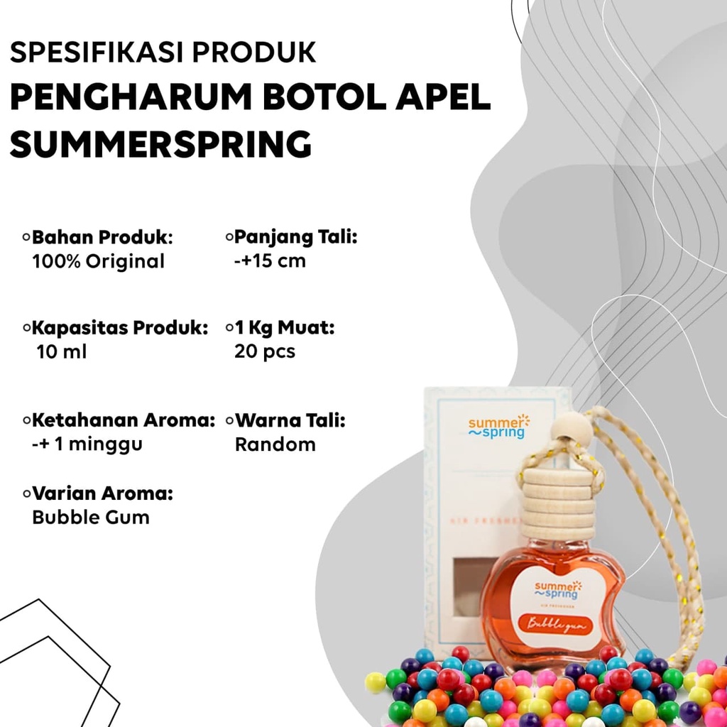 Parfum Mobil Pengharum Ruangan Pewangi Kamar Tidur Harum Summer Spring | Apel | Aroma Bubble Gum