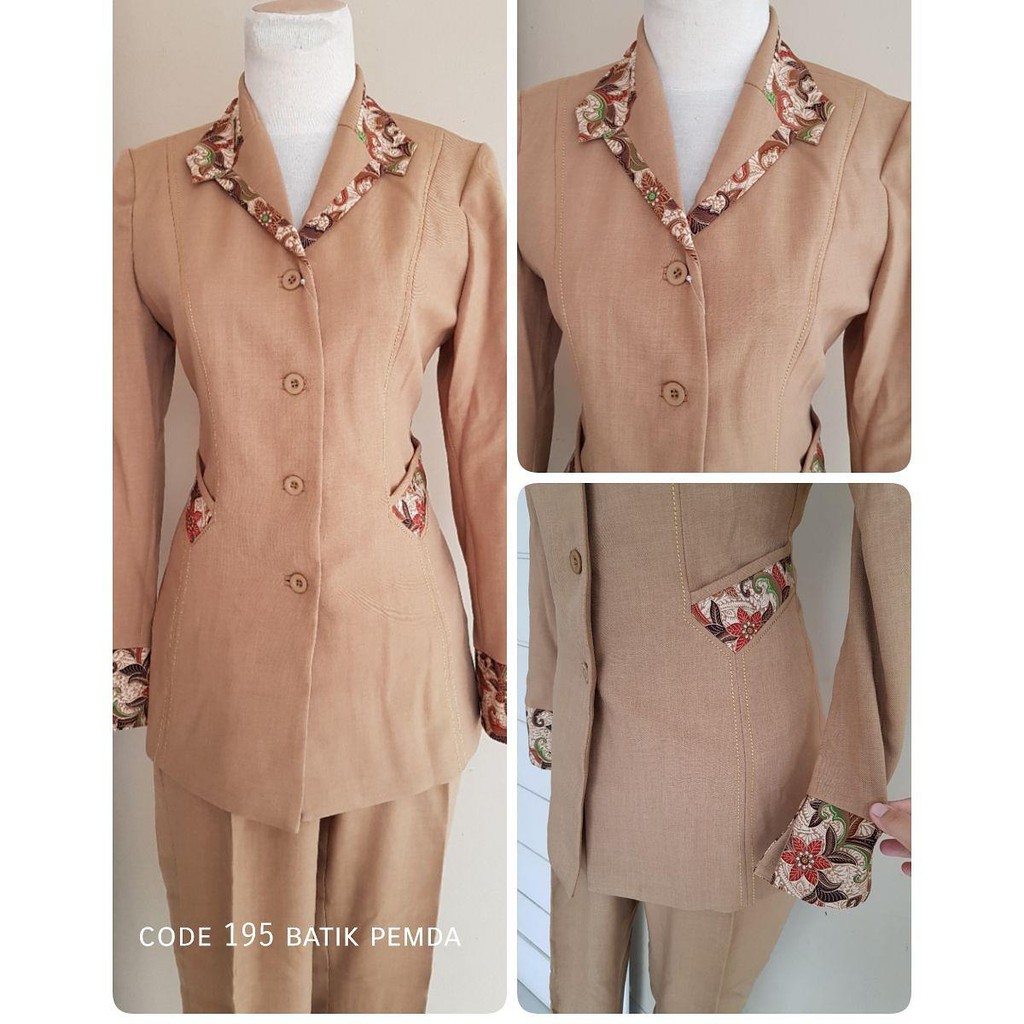 Setelan baju blazer/Exclusive blazer wanita batik pemda warna coklat kode 195