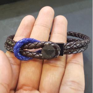 Premium Bracelet Gelang Kulit Pria Wanita Emporio Armani Single String Genuine Leather Stainless St