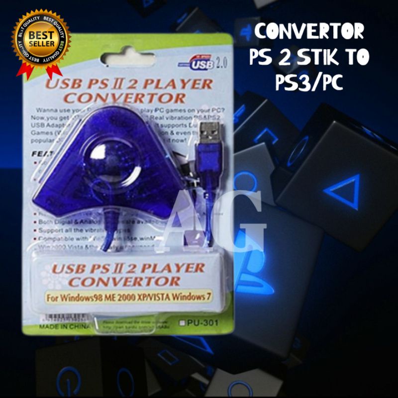 CONVERTER/CONVERTOR STIK PS2 BIRU DOUBLE TO PC/PS3