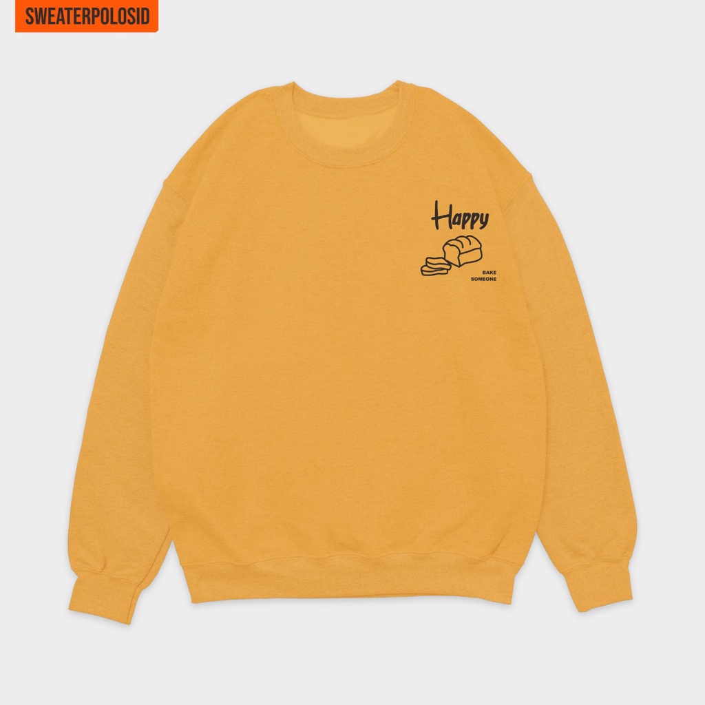 SWEATERPOLOSID Basic Sweater Happy Bake Someone (Bordir Dada Kiri) M - XXL (Pria & Wanita)-KUNING MUSTARD
