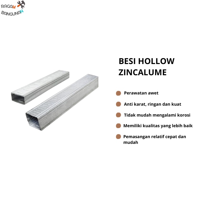 Besi Hollow Dimensi 2x4 4x4 Panjang 4 meter Ketebalan 0.25 mm