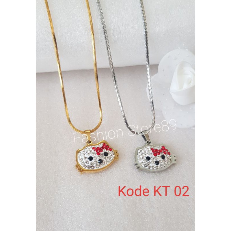 impor Ready Kalung Kitty Dewasa dan Anak titanium golg white Antikarat Anti Air Selamanya