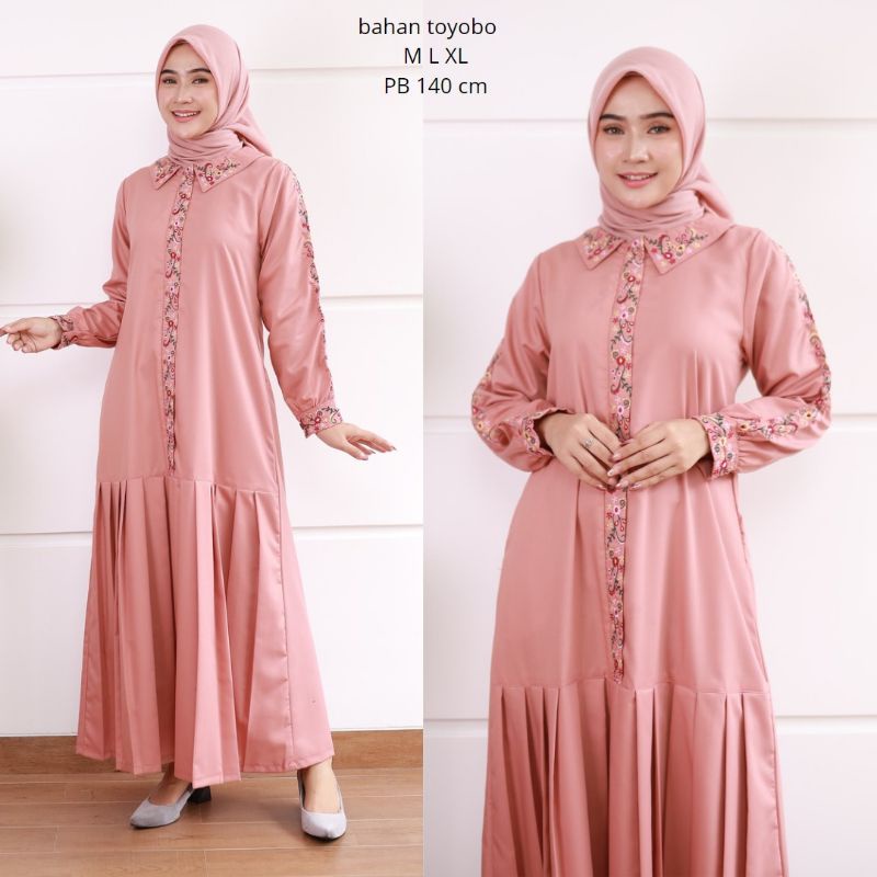 gamis katun toyobo bordir /gamis polos /gamis katun /gamis terbaru /gamis terlaris /dress M