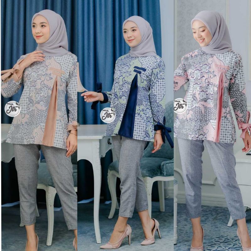 Atasan Batik Wanita Kerja Dolby Dolbi Dobby Doby M L XL XXL L4 L5 Modern dan Terbaru 2021