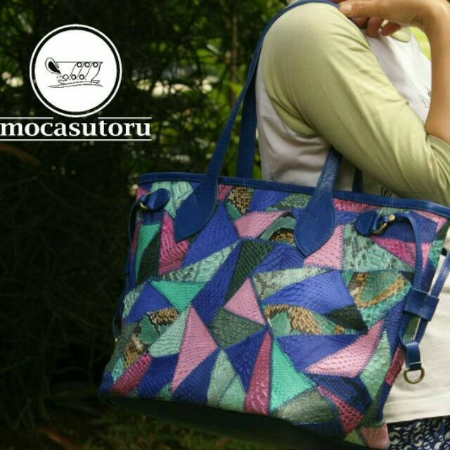 Tas Tote Asli Kulit Ular Model LV Neverfull