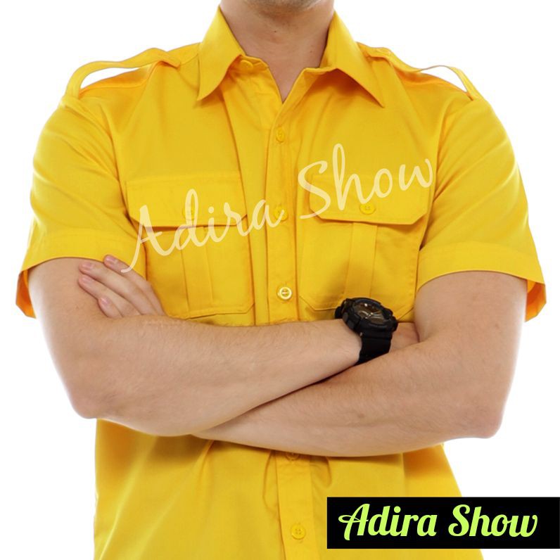 Kemeja Lapangan PDL Bahan Super Kualitas Tebal Warna Kuning / Kemeja Outdoor Lengan pendek