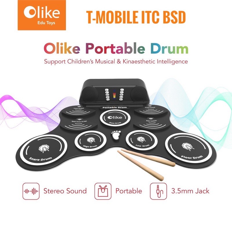 Olike Portable Drum - Edu Toys - Classic White - Garansi Resmi