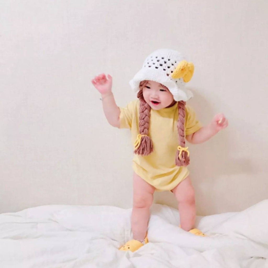 9.9 [BISA COD] Topi Kupluk Renda Bayi Kepang Rambut / Baby Hat Wig TERMURAH