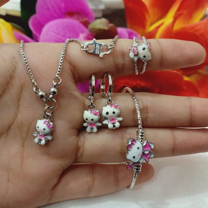 4in1 Perhiasan Anak Hello Kitty Silver Pink Lucu