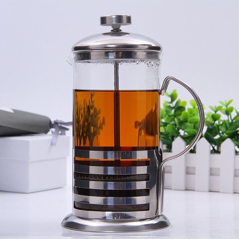 Duolvqi French Press Coffee Maker Pot Stripe/bean Pattern 350ml - Silver