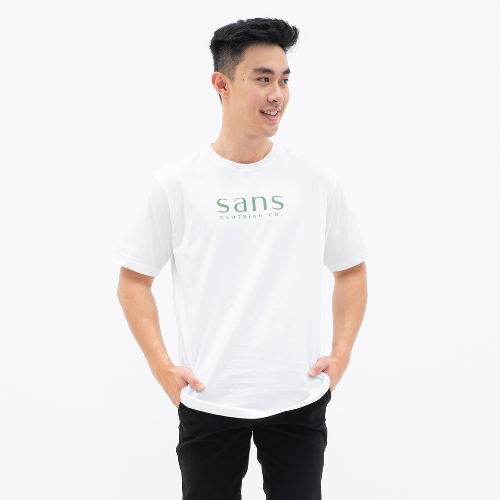 SANVANINA Kaos Putih Logo Sans Hijau Army | D-07 Sans Tee White Army