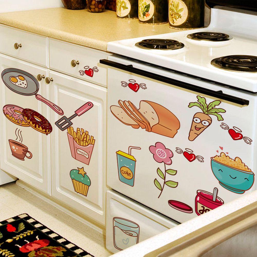 Solighter Kartun Stiker Makanan Removable Viny Cuisine Lemari Pintu Kulkas Masak Mural