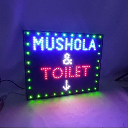 tulisan lampu led sign MUSHOLA & TOILET + panah kedip2 ukuran besar 40x35
