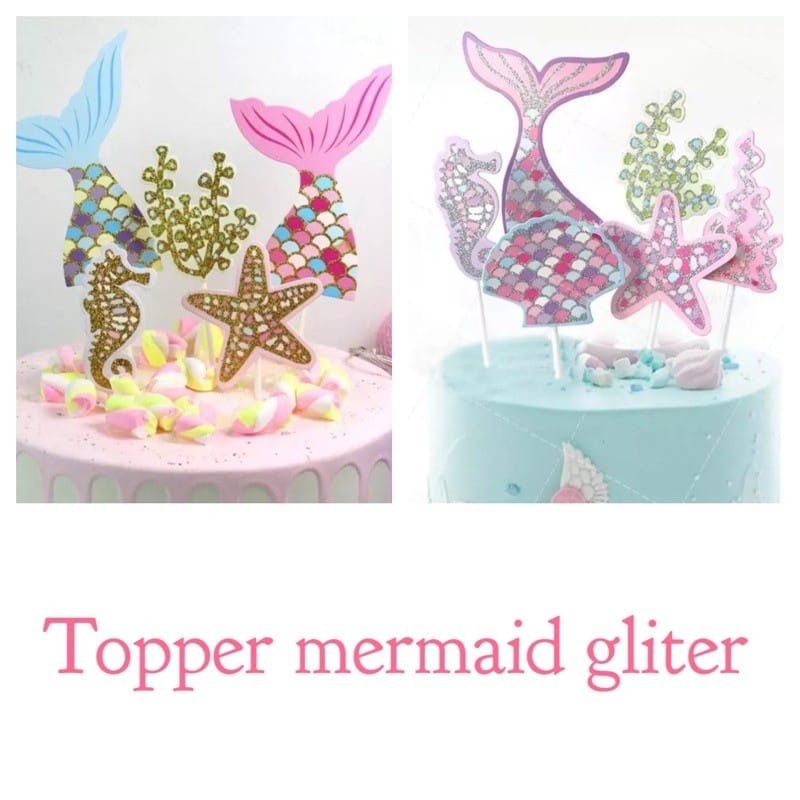 MOMBABY1 Topper Cake Mermaid Ulang Tahun / Hiasan Kue Ulang Tahun Mermaid