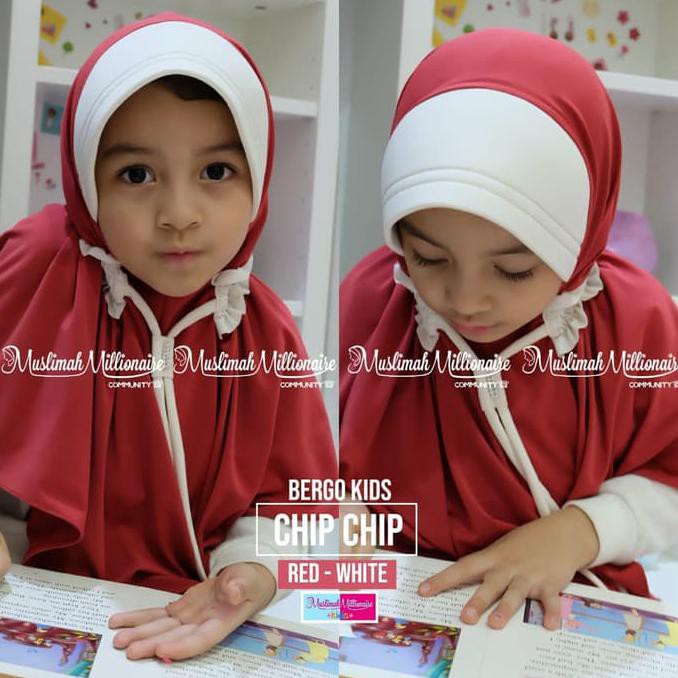 jilbab anak termurah Bergo Anak Chip-Chip/Jilbab Anak Lucu - Merah ready stock