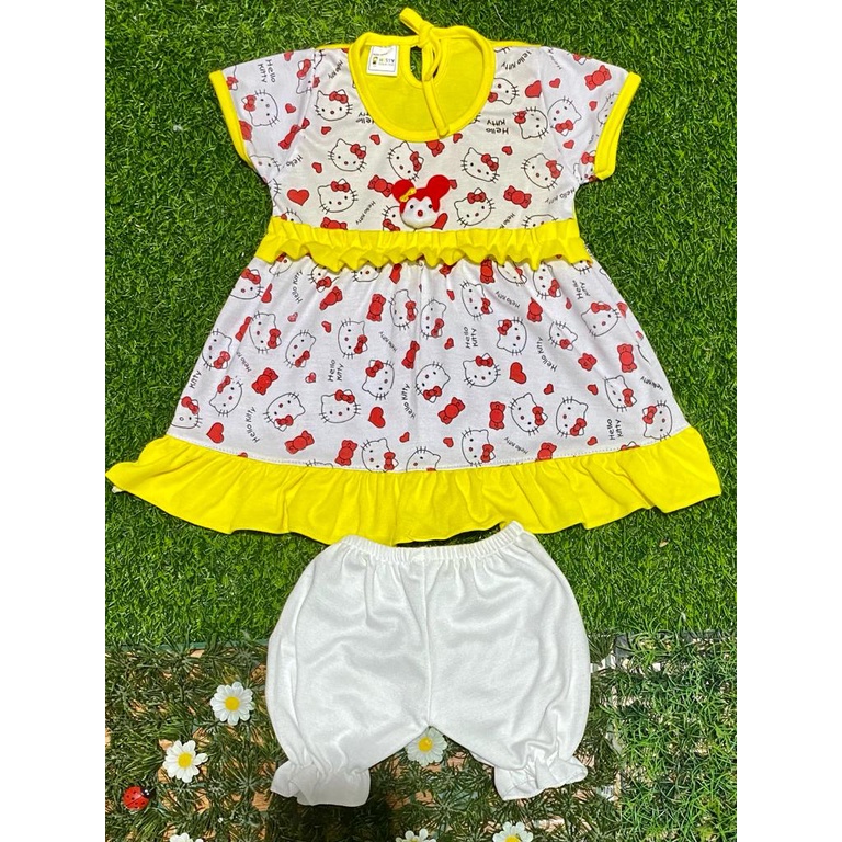 baju anak perempuan dress motif hello kity setelan 3-18bulan