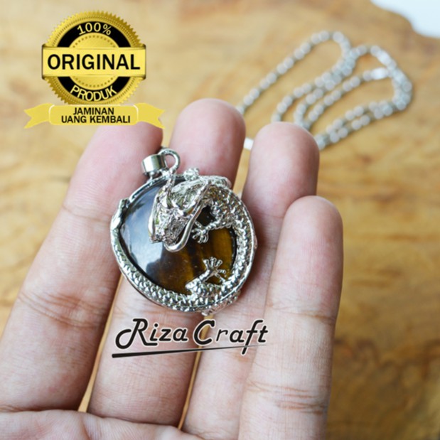 Kalung Liontin Batu Akik Alam Tiger Eye Kalimantan Asli Natural Pria Wanita Unik Kualitas Terbaik