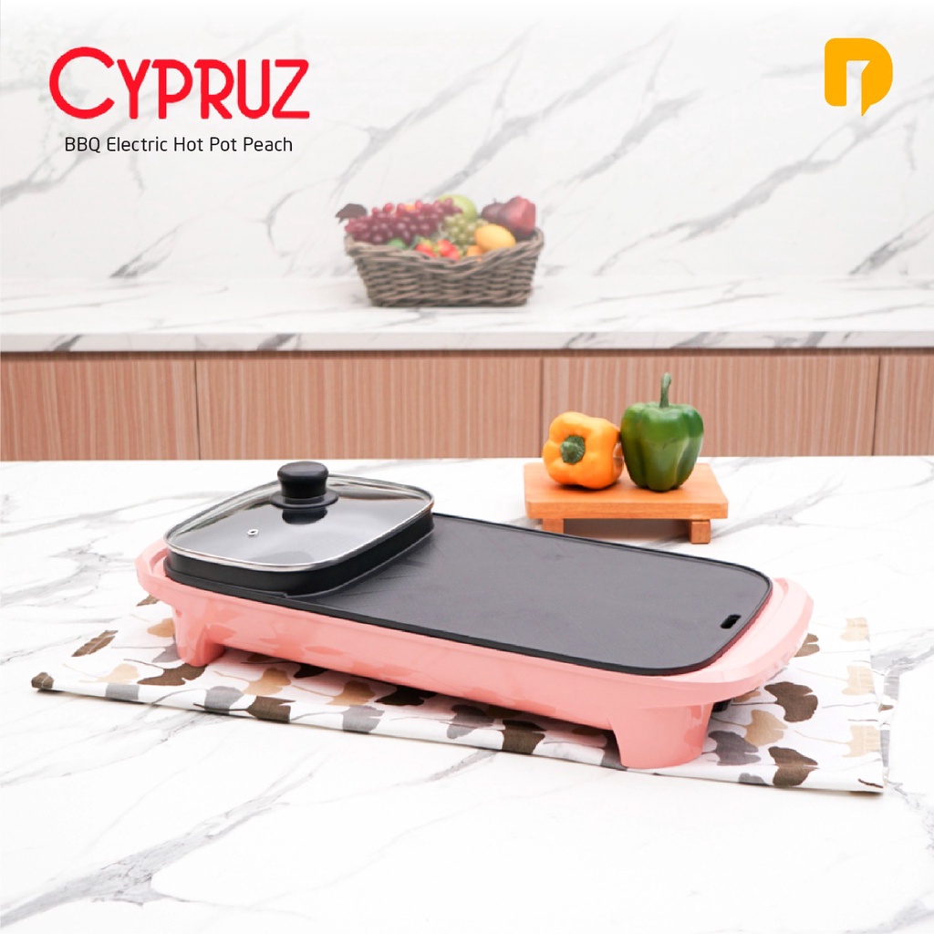 Panggangan BBQ dan Hotpot Elektrik Cypruz BBQ Electric Hot Pot Peach