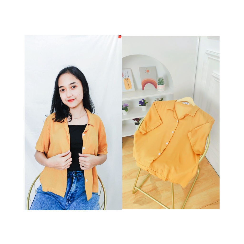 BEFAST - ZFS OOTD Kemeja Wanita KATTY / CONFIDENT RAYON DIAMOND SHIRT / Kemeja Crop Wanita / Kem Lengan pendek / Kemeja Banyak Warna / Fashion Ala Korean Style / OOTD Kekinian Remaja